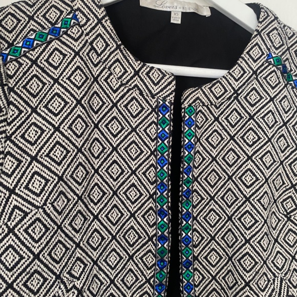 LOVERS + FRIENDS Jacket Small Manta Diamond Weave Embroidered Cropped Open Black - Picture 2 of 5